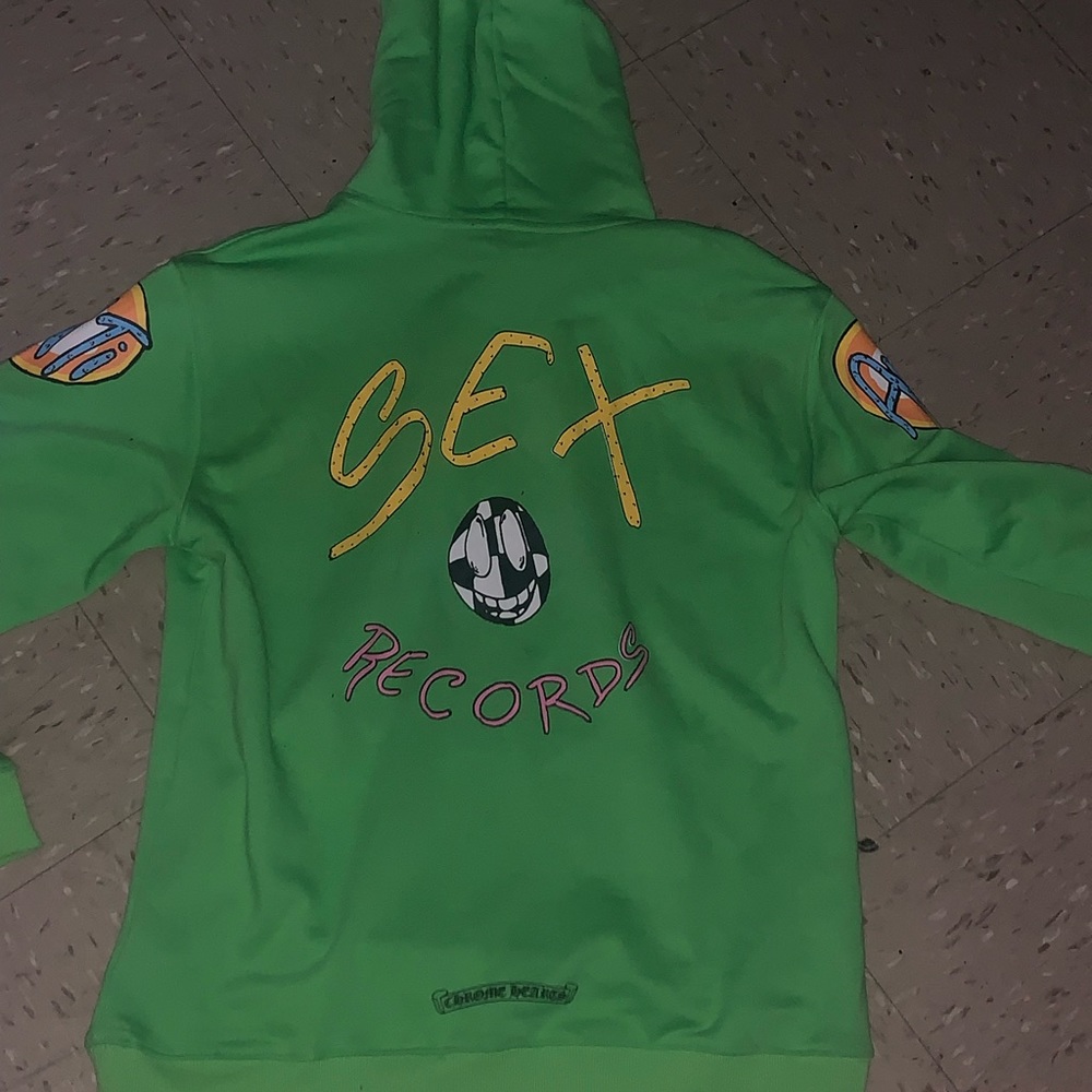 im selling a chrome heart Sex records hoodie color (green) size (medium )